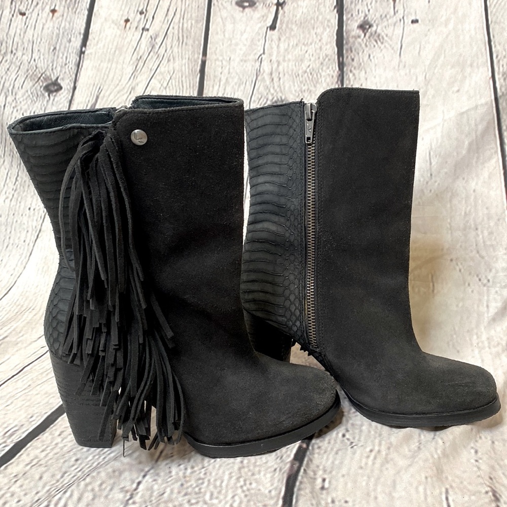 Koolaburra by UGG BlackGenuine Leather Snakeskin Mid-Calf Heeled Boot Size 6